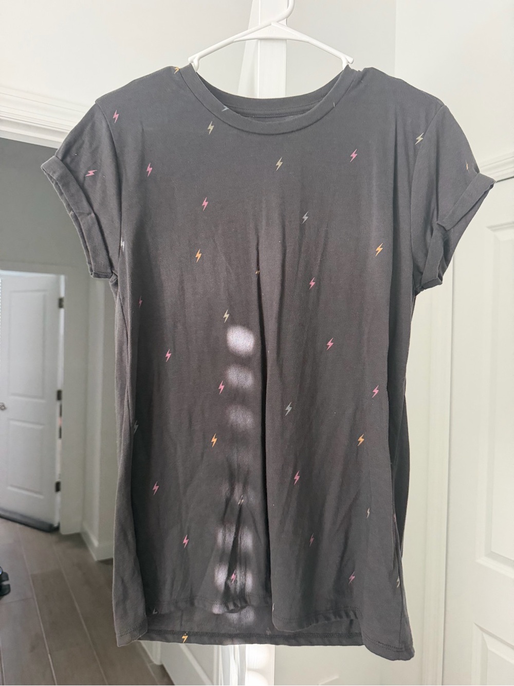 Lucky Brand Black Short Sleeve Crewneck Tee with Tiny Multicolor Lightning Bolts